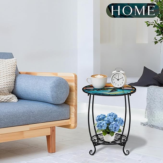 Outdoor Side Table Round Small Mosaic Patio Accent Indoor End Plant Coffee Tea - Image 7