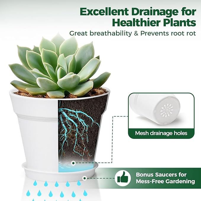 T4U 5 Inch Plant Pot 8-Pack, Plastic Pots - Image 4