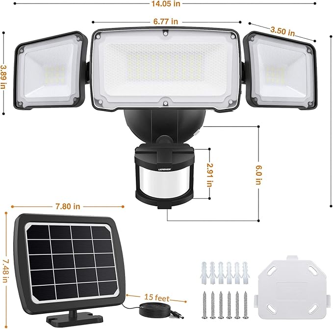 LEPOWER 1600LM LED Solar Security Lights Motion Outdoor, 5500K White Light - Image 8