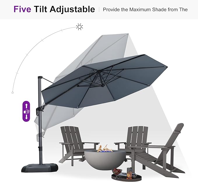PURPLE LEAF 11 Feet Patio Umbrella Outdoor Cantilever Round Umbrella Aluminum - Image 6