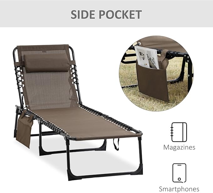 Outsunny Chaise Lounge Chair Outdoor, 5-Position Adjustable Sun Tanning Chair - Image 7