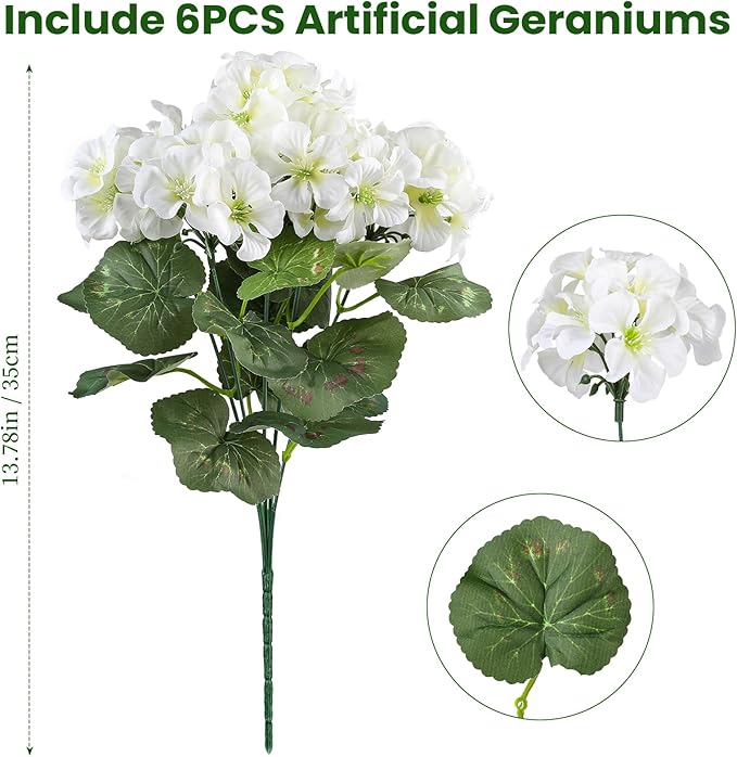 Artificial Geranium Flowers for Outdoors, 6 Bundles Realistic Silk Fake Geranium - Image 2