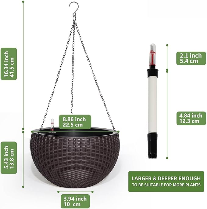 Dexceder 9 Inch Self Watering Hanging Planters Indoor Outdoor, Thickened - Image 3