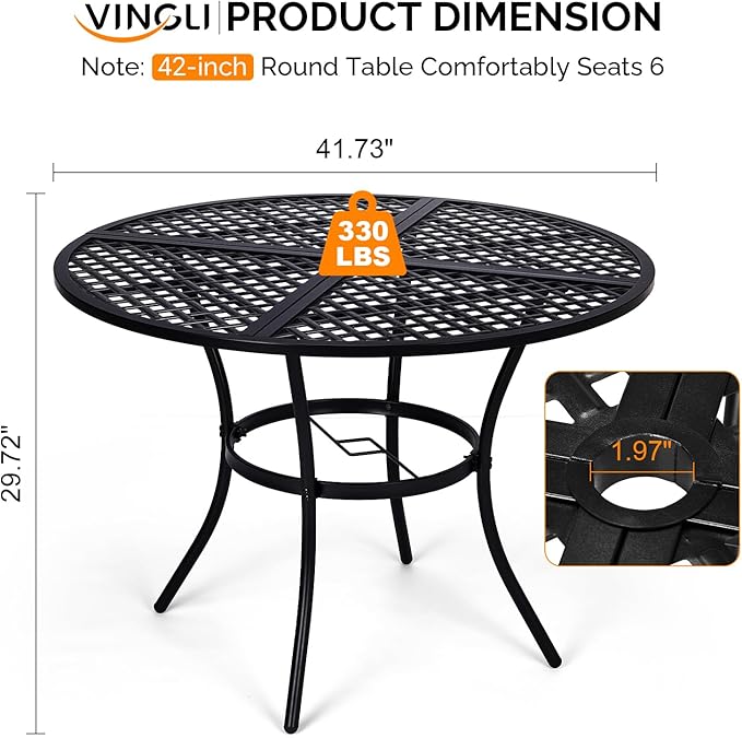 VINGLI 42" Round Outdoor Dining Table - Image 3