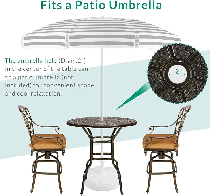 VIVIJASON 3-Piece Patio Swivel Bar Stools Set, All Weather Cast Aluminum - Image 5