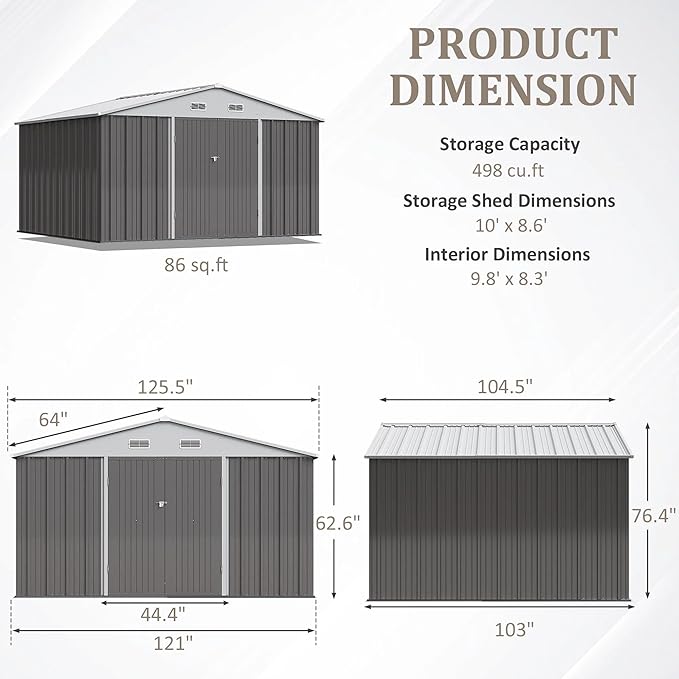 Greesum 10×8FT Outdoor Storage Shed, Metal Patio Storaged Sheds - Image 2