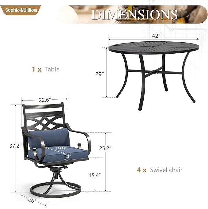 Sophia and William Swivel Outdoor Patio Dining Set - Image 6