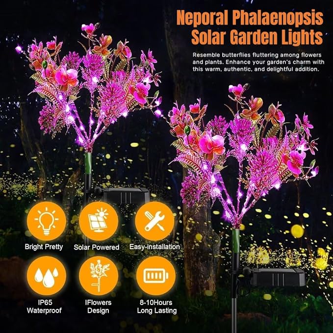 Neporal Garden Solar Lights Outdoor Waterproof IP65, 2PK Phalaenopsis Solar - Image 5