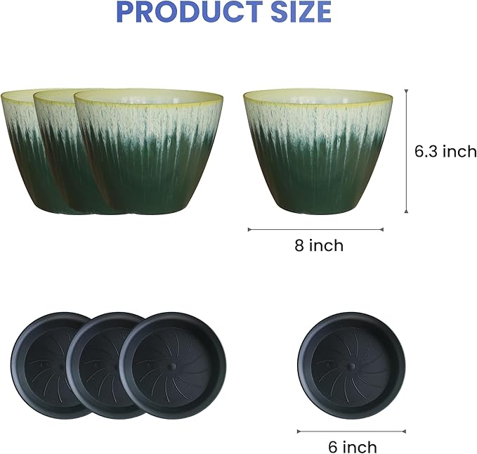 8 inch Plant Pots with Drainage Holes, Modern Glossy Finishing Planter - Image 2