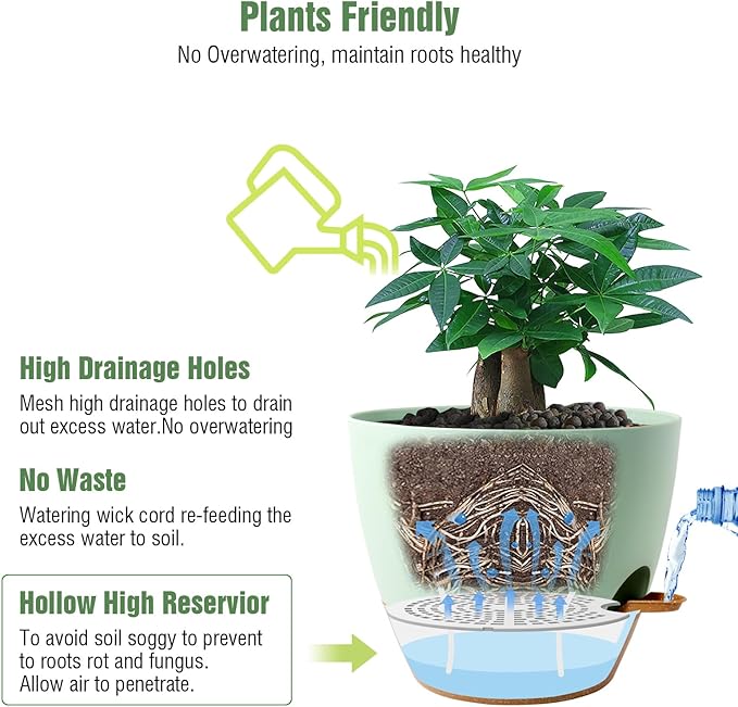 12inch 2Pack Large Self Watering Planters, Plastic Plant Pots - Image 3