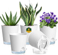 4 inch Self Watering Pots for Indoor Plants, 5 Pack Small Flower Plant Pots by Meowell