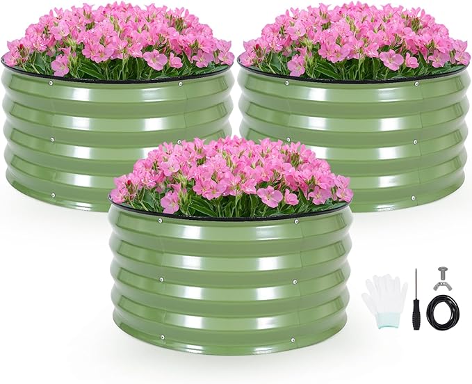 INNO STAG 3 Pcs Round Galvanized Raised Garden Bed — 2×2×1ft Planter Box by INNOSTAGE