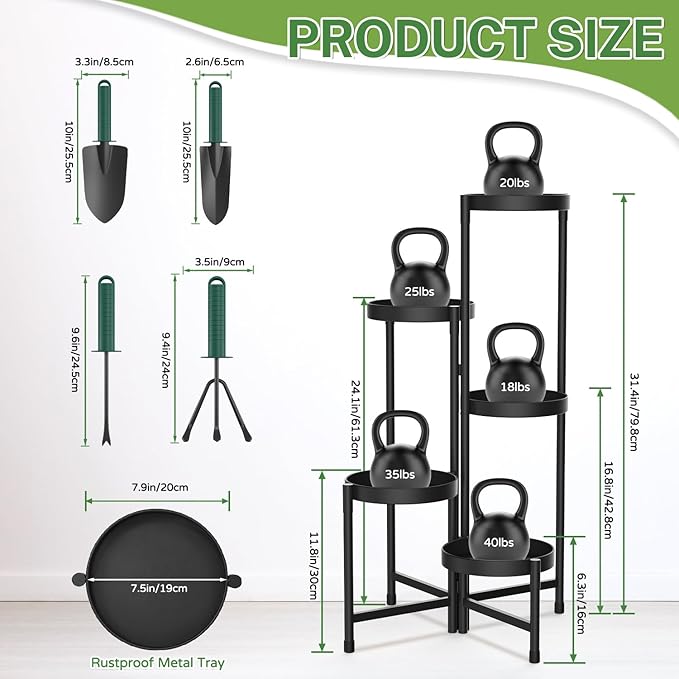 iDavosic.ly Plant Stand with Garden Tools, 5 Tier Corner Metal Flower Display - Image 3