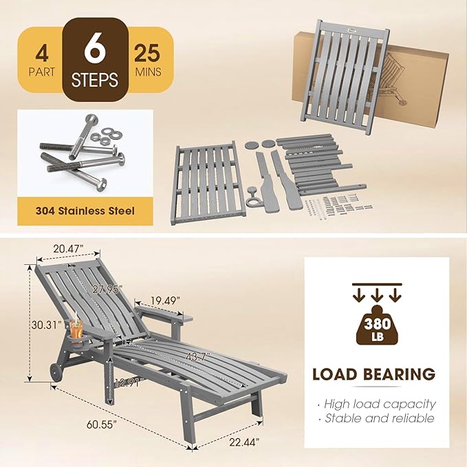Patio Chaise Lounge Chair Set of 2, Oversized Lounge Chair Outdoor - Image 2