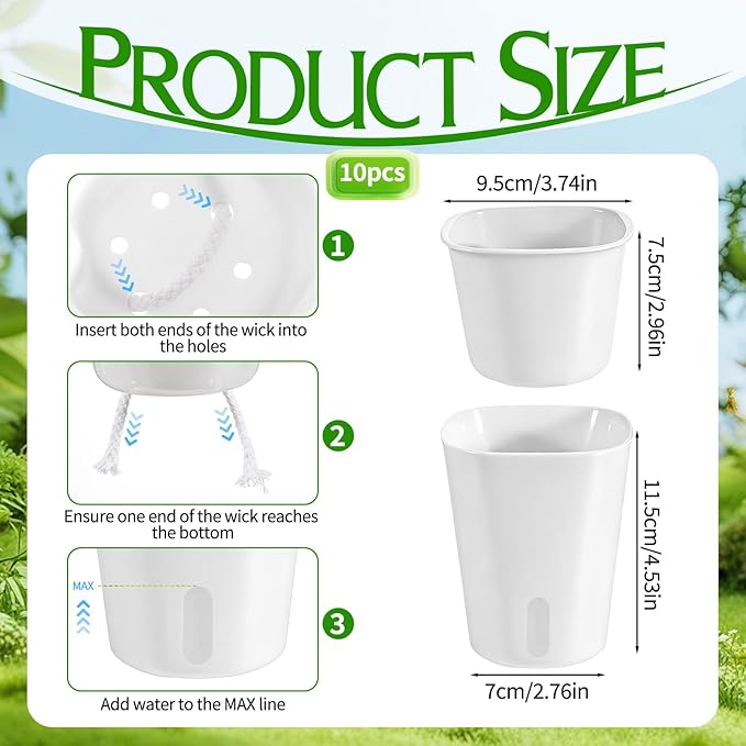 10 Sets 4" Self Watering Pots for Indoor Plants, Plastic Self Watering Planter - Image 2