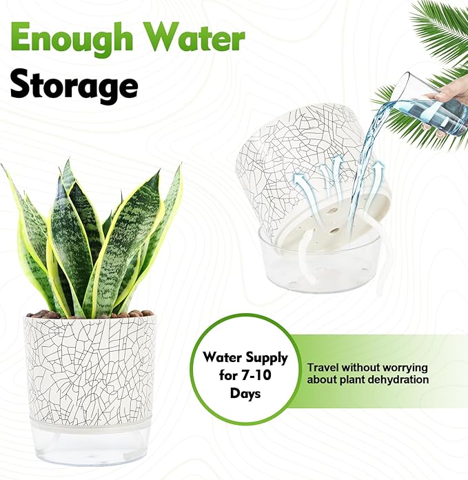 Self Watering Pots for Indoor Plants, 6 & 5 & 4 Inch Stylish Flower Pots - Image 4