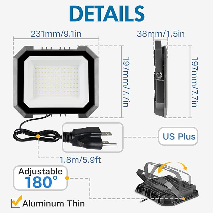 6 Pack LED Flood Lights Outdoor, 100W 10000LM Super Bright Floodlight Outside - Image 4
