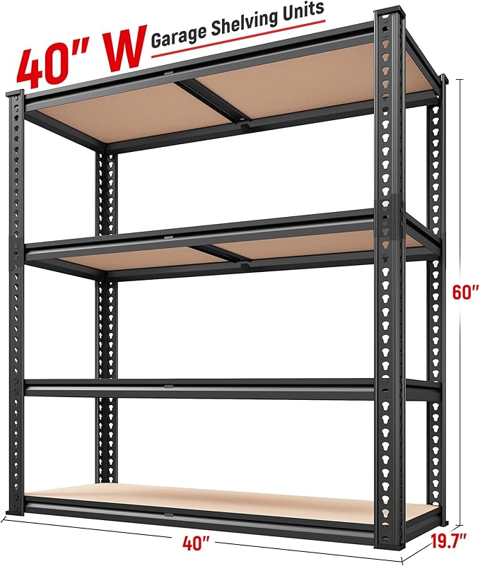 REIBII 40" W Garage Shelving 2000LBS Storage Shelves Adjustable Metal Shelving - Image 3