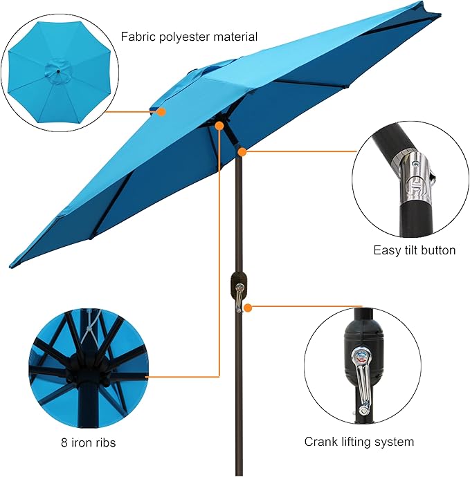Blissun 9' Outdoor Patio Umbrella, Outdoor Table Umbrella, Yard Umbrella - Image 3