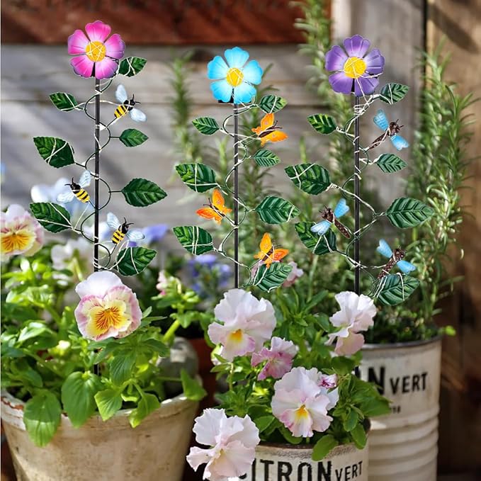 Set of 3 Solar Garden Lights, Waterproof Metal Spring Yard Art Decor, Solar - Image 2