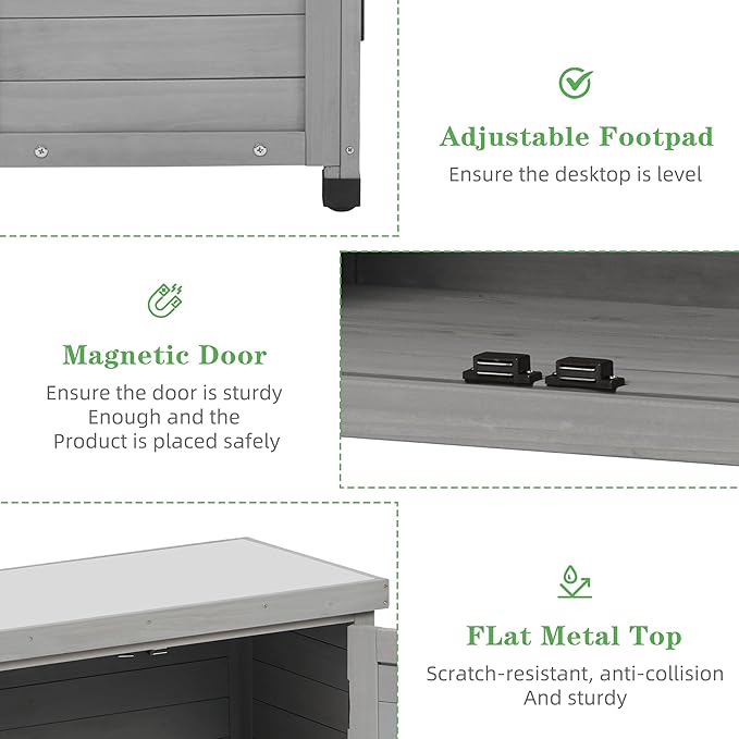 Outdoor Potting Bench with Storage Cabinet and Metal Top, Wood Workstation - Image 6