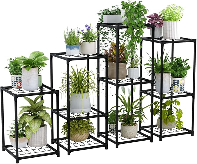 Bamworld Plant Stands Indoor 4 Sets Plant Shelves Outdoor Metal Plant Holder - Image 7