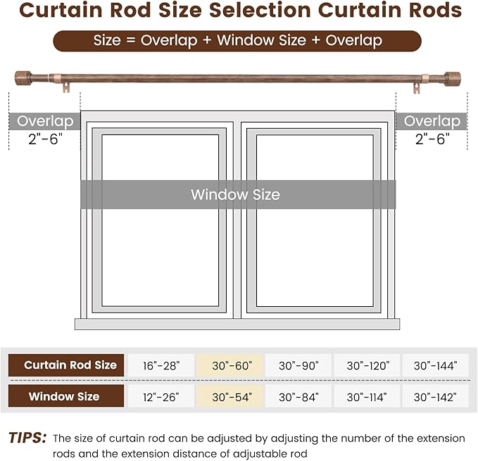 1” Diameter Curtain Rods Itself is 30 to 60 inch 1 Pack Fit 30-54 inch Window - Image 3