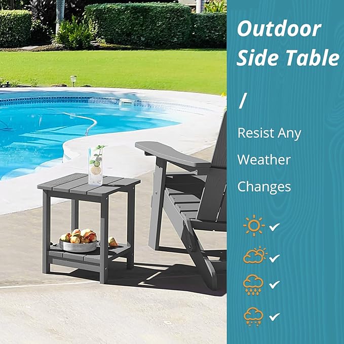 LUE BONA Adirondack Outdoor Side Table, 2-Tier Dark Grey HDPS Patio End Table - Image 4