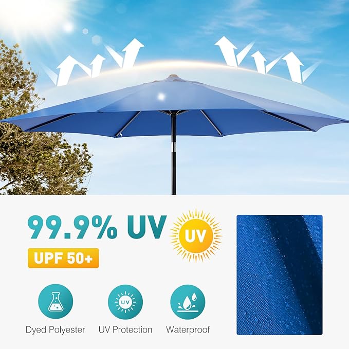 OLIXIS 9ft Patio Umbrella with Tilt and Crank Button & 8 Sturdy Ribs Waterproof - Image 3