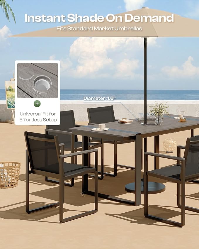 Outdoor Dining Set, HDPS + Aluminum Patio Table and Chairs Set - Image 2