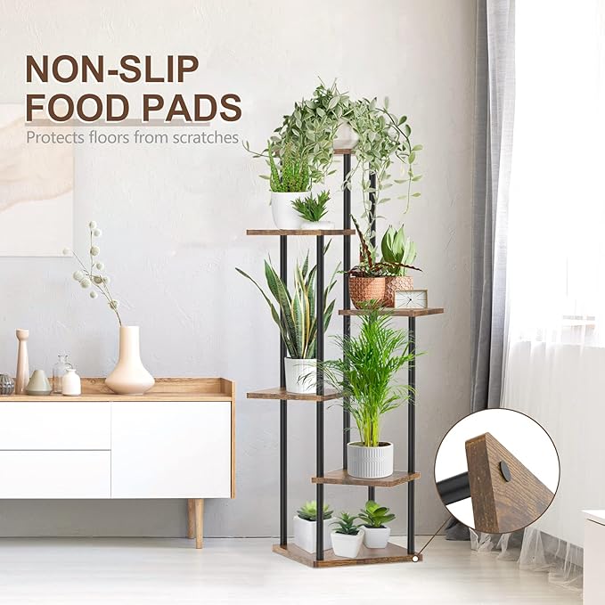 6 Tier Tall Plant Stand Indoor Outdoor, Large Wood Metal Planter Shelf Holder - Image 5
