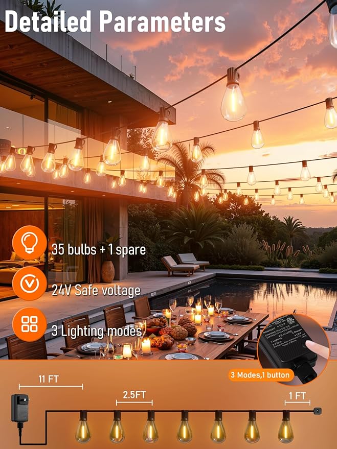 luckystyle 100FT LED Outdoor String Lights - Image 5