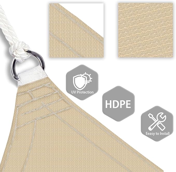 Patio Paradise 13' x 13' x 12'10" Sun Shade Sail Triangle Canopy, Permeable - Image 3