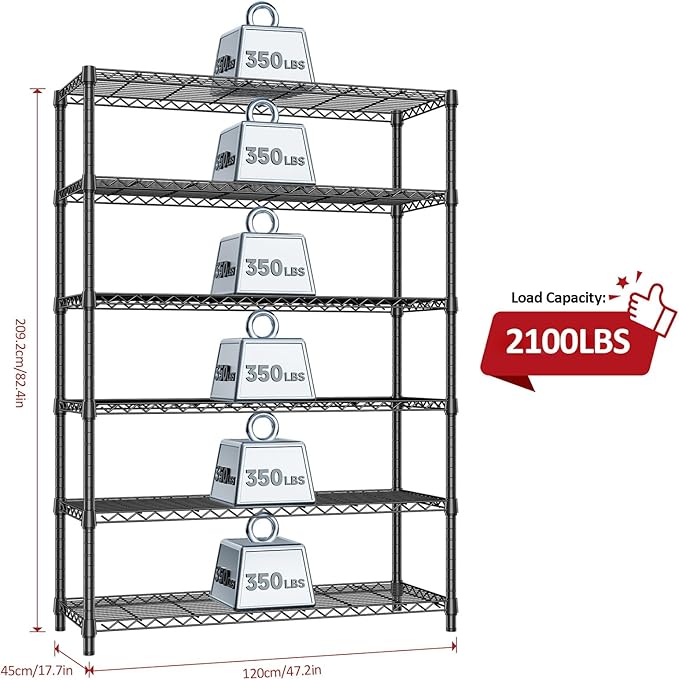 IZEUK 6-Tier Heavy Duty Metal Wire Shelving Unit, Adjustable Storage Rack - Image 3