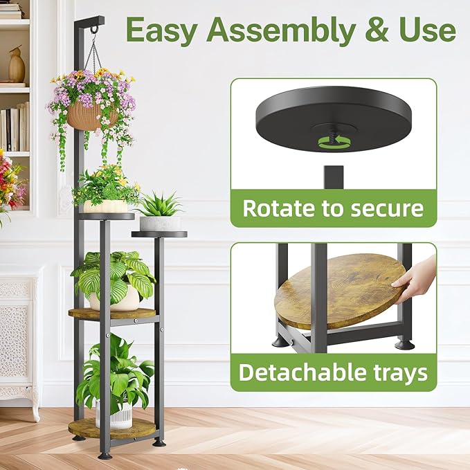 iDavosic.ly 4 Tier Hanging Plant Stand Indoor, Tall Vertical Corner Metal - Image 5
