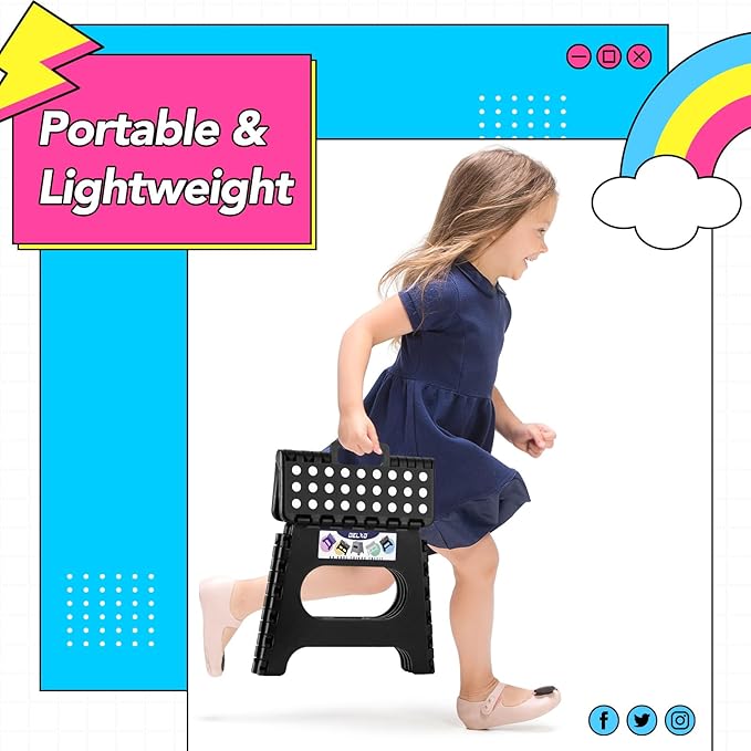 Delxo Folding Step Stool, 11 Inch Non-Slip Foldable Step Stools - Image 2