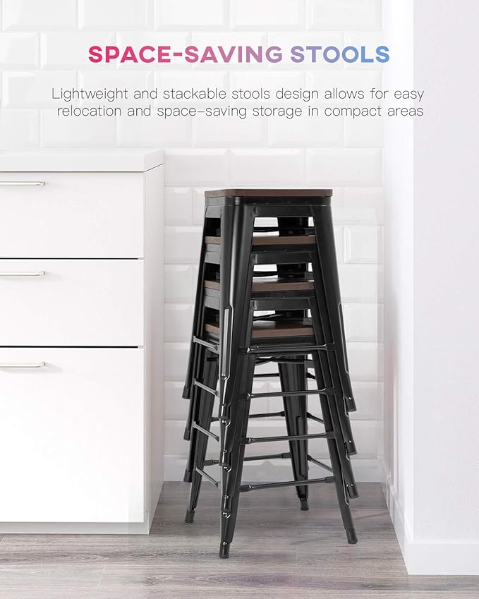 FDW Metal Bar Stools Set of 4 Counter Height Bar Stools 24 Inches Industrial - Image 7
