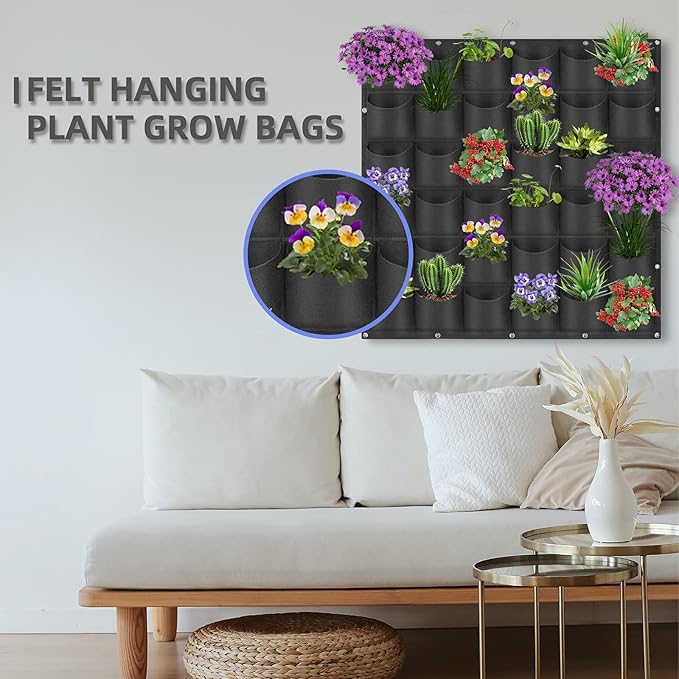 36 Pockets Hanging Planter Bags, Hanging Vertical Wall Mounted Plant Planting - Image 2