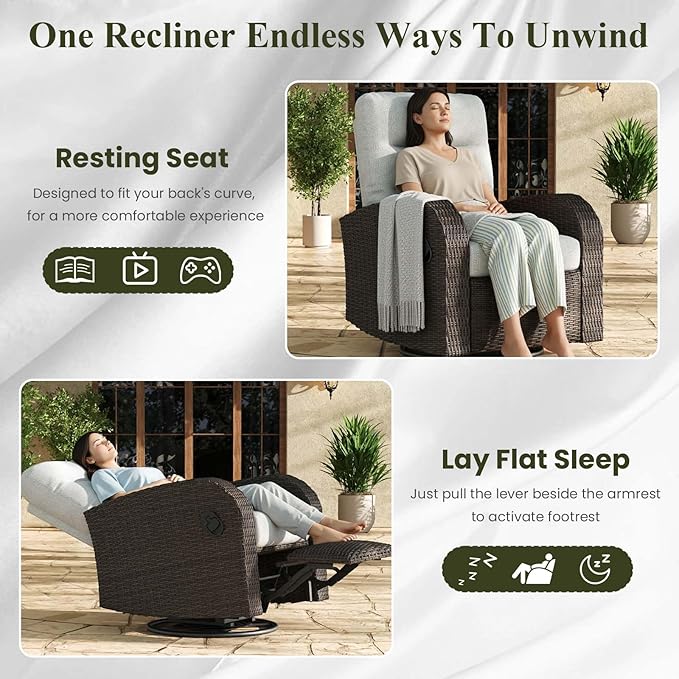 LayinSun Oversized Wicker Outdoor Swivel Glider Recliner - Image 5