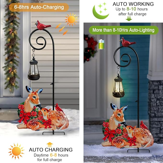 Deer Metal Garden Stake with Solar Lantern, Christmas Decorations Outdoor - Image 3