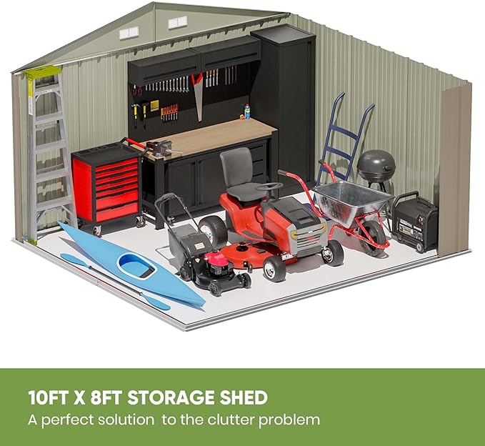 Patiowell 10 x 8 FT Outdoor Storage Shed, Large Garden Tool Metal Shed - Image 5