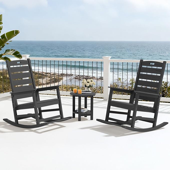 SERWALL Outdoor Rocking Chair Set of 4, Oversized HDPE Patio Rocking Chair - Image 10