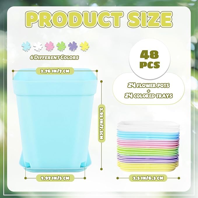 OJYUDD 24 Pack Multi Color Plastic Plant Pot, Colorful Plastic Square Pots - Image 2