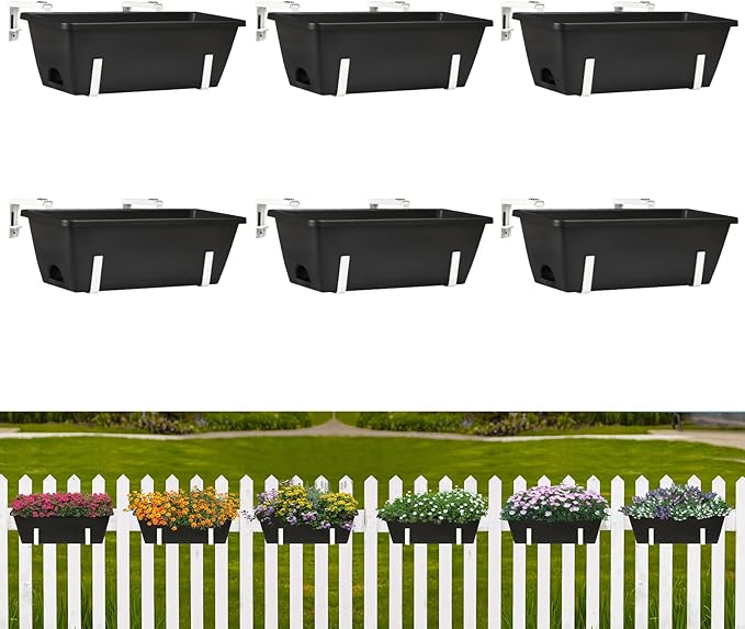 ETELI Railing Planter 6 Pack, 16.9 Inch Window Basket Deck Boxes Plastic Flower - Image 9