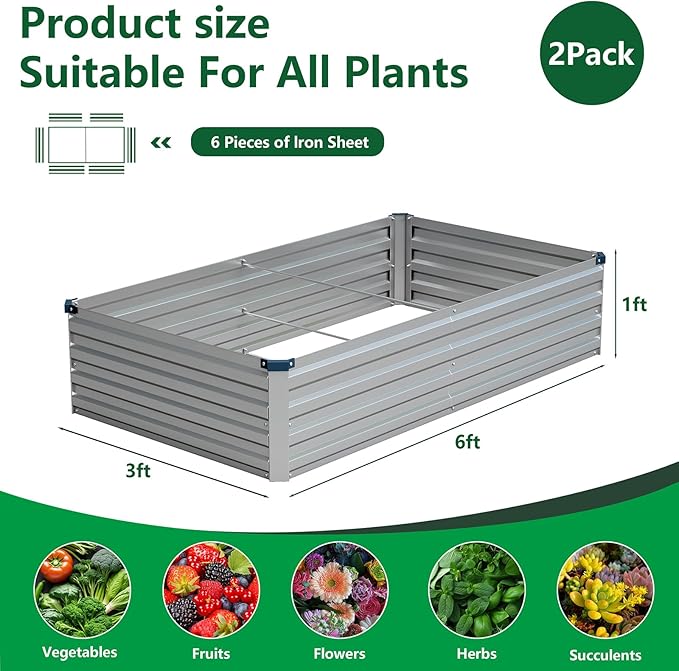 Vengarus 6x3x1FT Galvanized Raised Garden Bed Kit, Outdoor Metal Planter Box - Image 2
