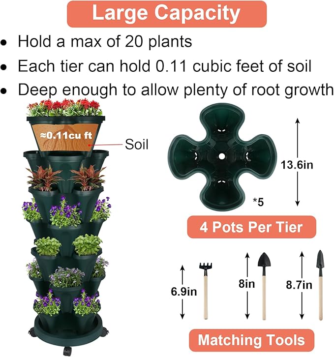 GameXcel Vertical Planter 7 Tier Stackable Planters Garden Planters Strawberry - Image 5