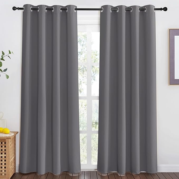 NICETOWN Grey Blackout Doorway Curtain 80 inch Length, Grommet Room Darkening - Image 2