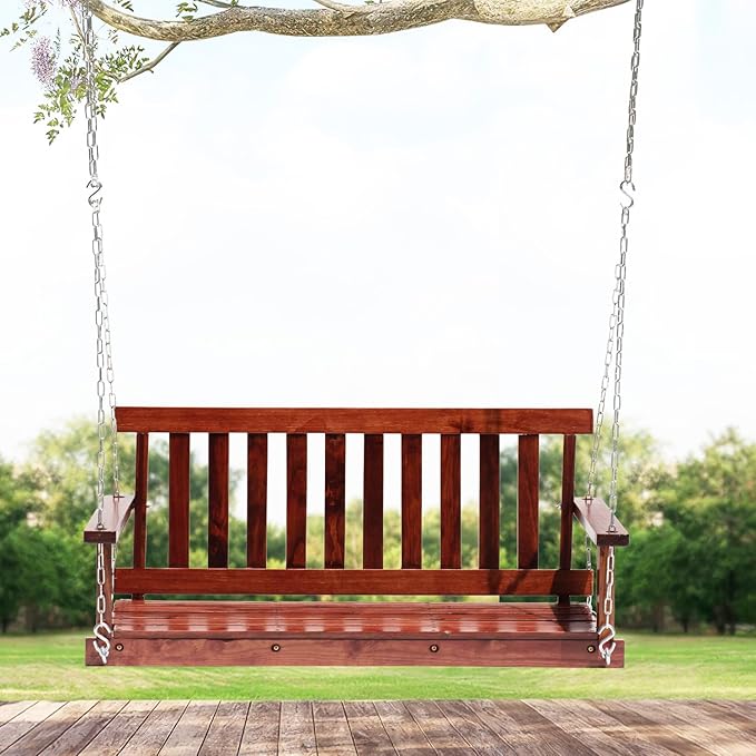 Outdoor Wooden Porch Swing 4Ft Patio Porch Swing Bench 800 LBS Load-Bearing - Image 6