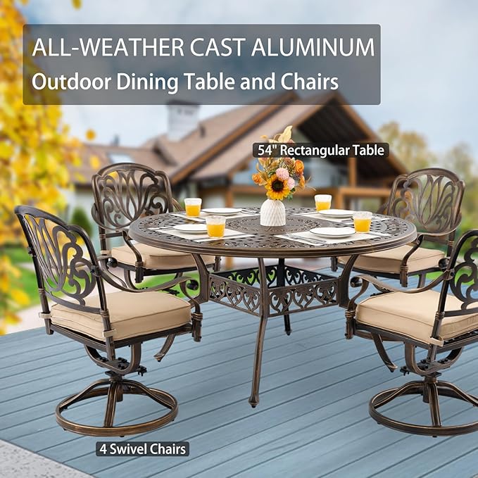 5-Piece Cast Aluminum Patio Furniture, Patio Dining Set - Image 3