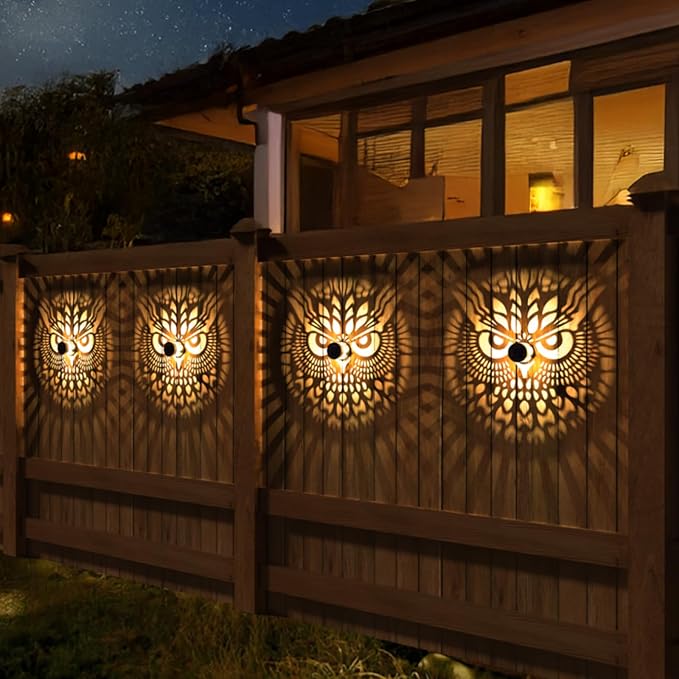 4 Pack Solar Fence Lights Metal Solar Powered Outdoor Wall Deck Step Lights Owl - Image 2